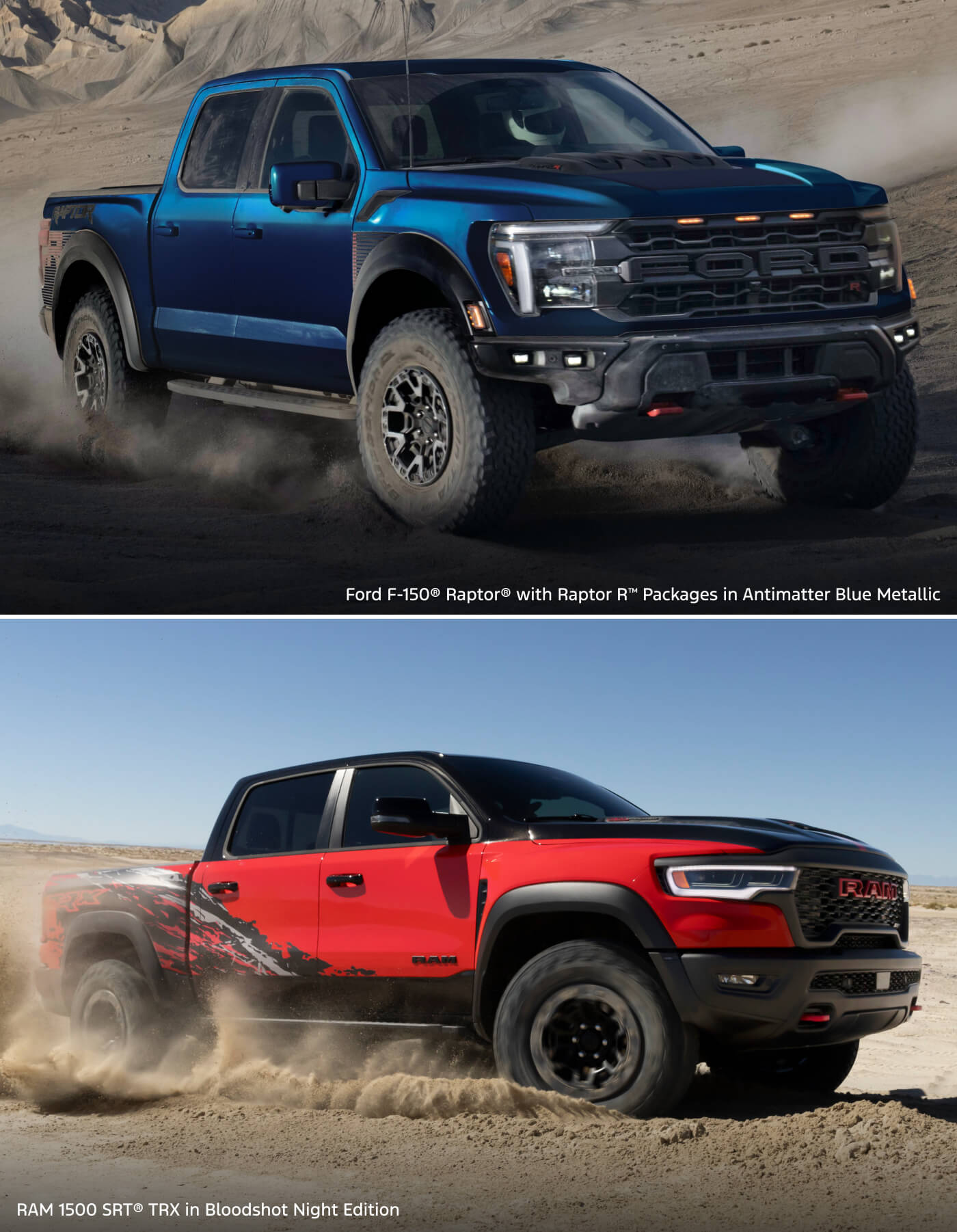 2026 Ford F-150 Raptor vs. 2027 RAM 1500 SRT TRX Off-Road Tech & Capabilities